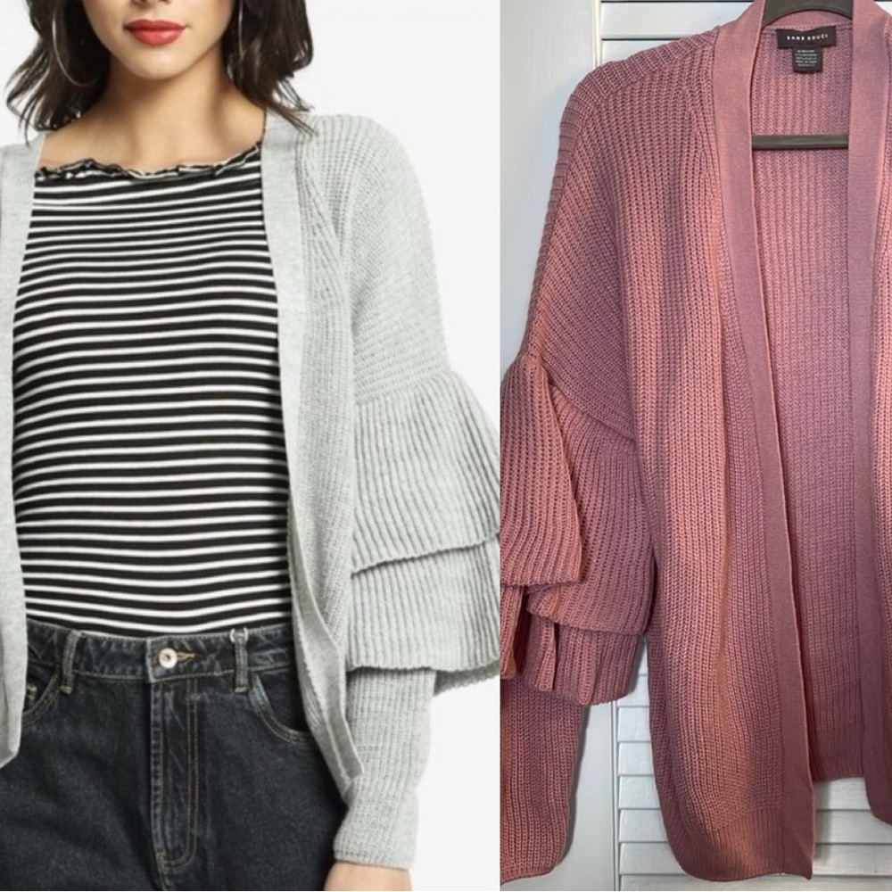 San Souci Tiered Bell Sleeve Cardigan Sweater in Pink, Size M, Like New 90s Y2K